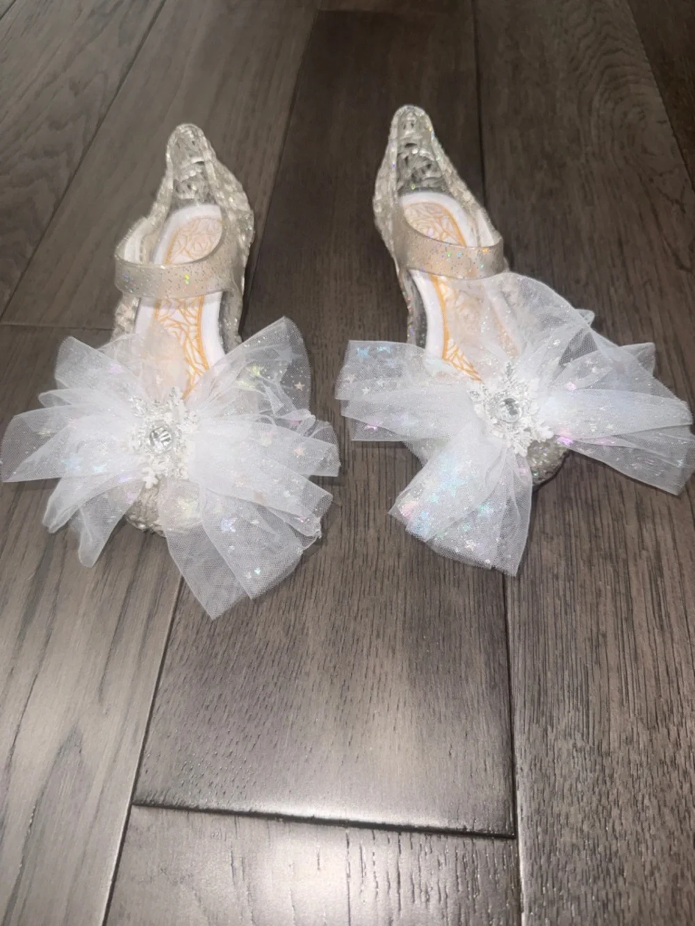 Sparkling White/clear Tulle Bow Girls' Dress jelly Shoes